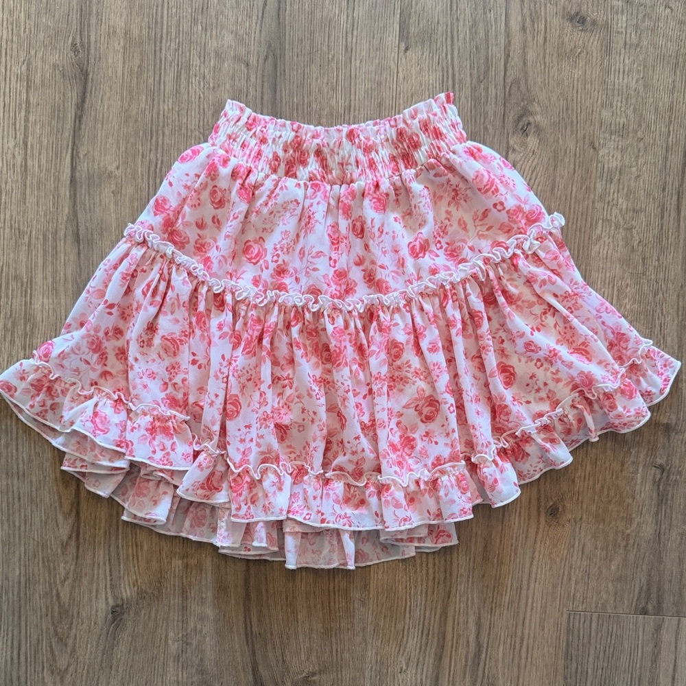Kids Floral Pink Ruffle Skirt